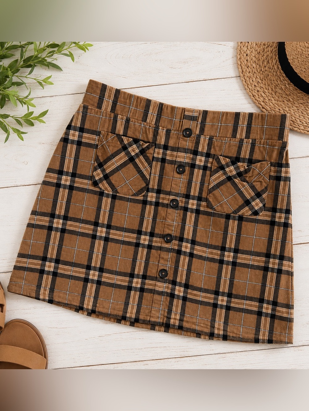 Torrid Brown Plaid Corduroy Button Front Mini Skirt Plus Size 1